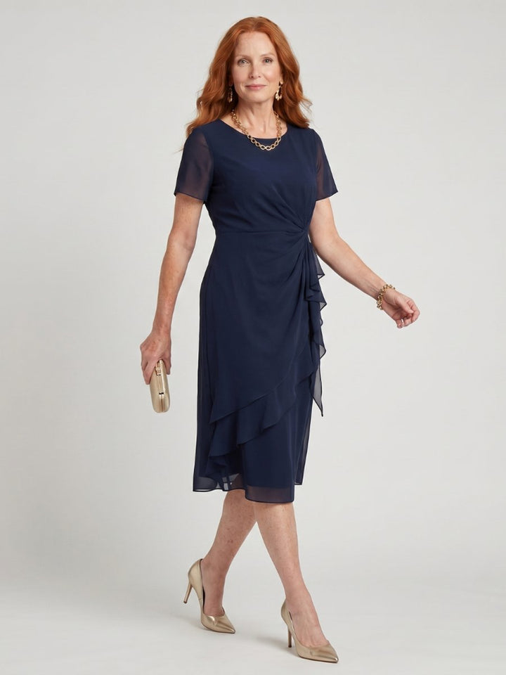 Women's Christmas Party Dress Twist-Waist Layered Midi Chiffon