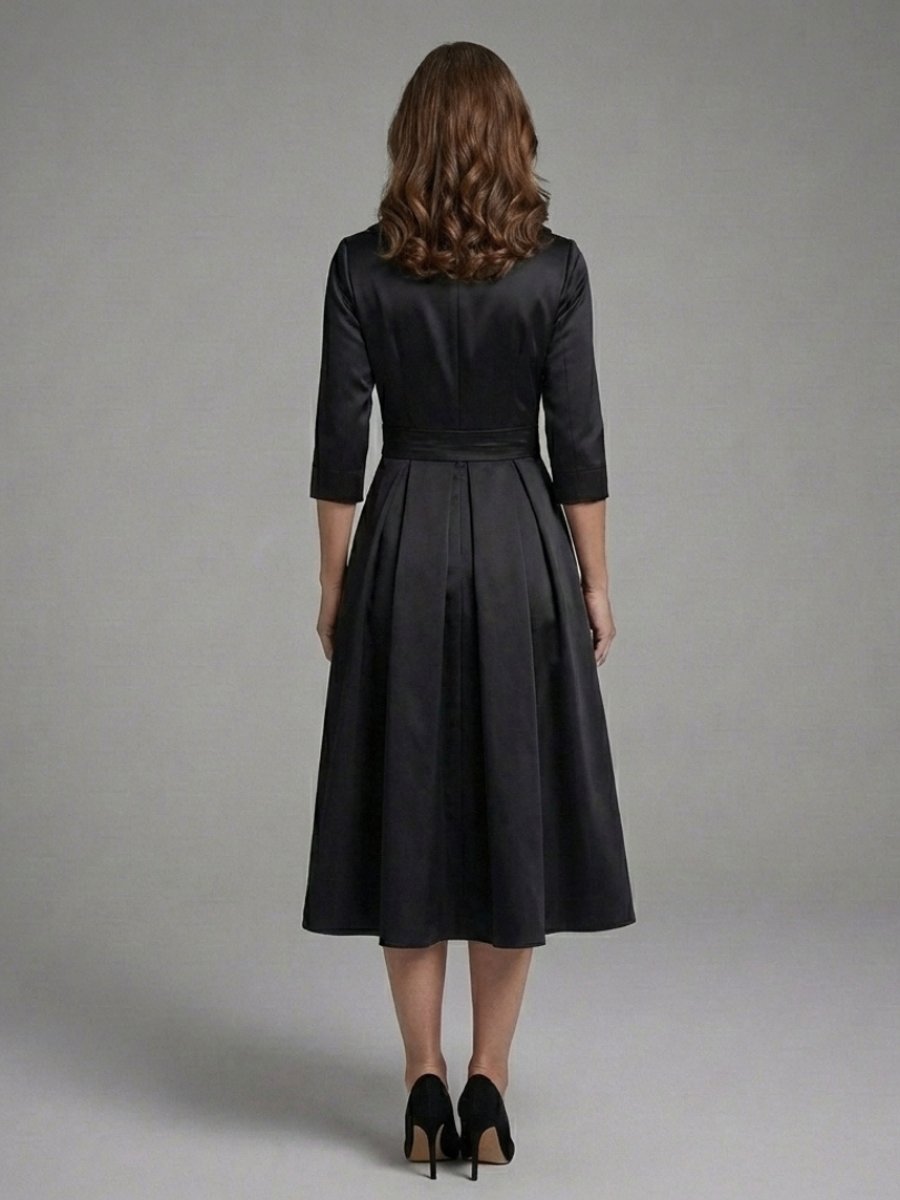 Women's Christmas Party Midi Dress Three-Quarter Sleeve Wrap Bodice