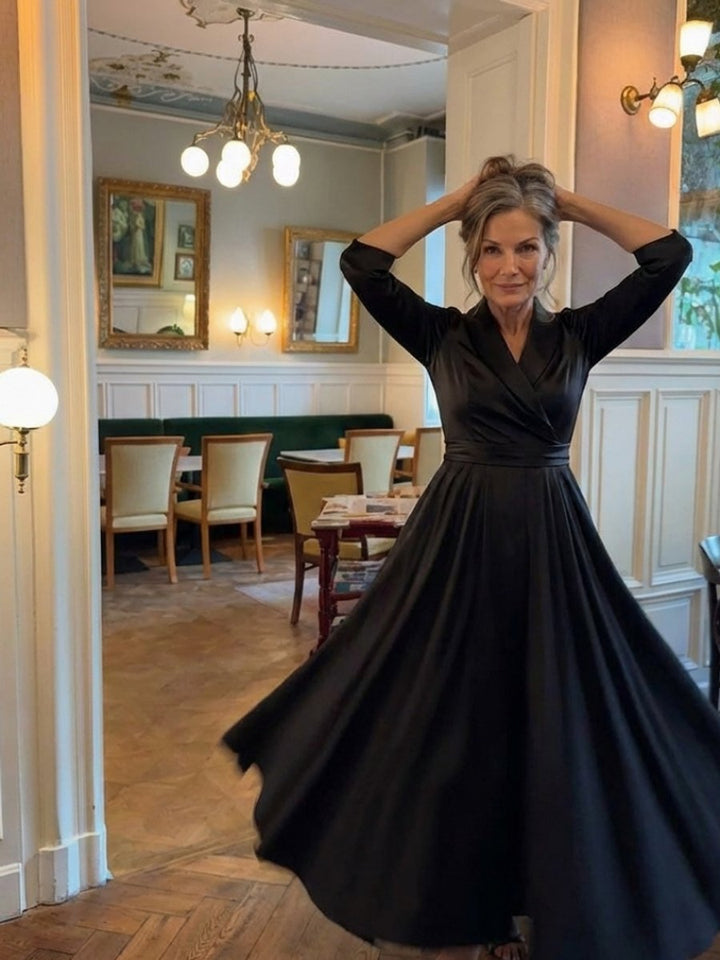 Women's Christmas Party Midi Dress Three-Quarter Sleeve Wrap Bodice