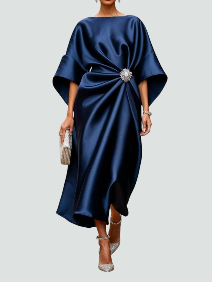 Women's Christmas Party Satin Batwing Draped Midi Dress