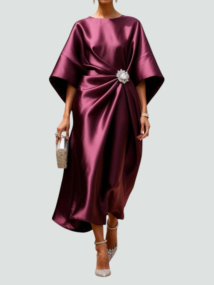 Women's Christmas Party Satin Batwing Draped Midi Dress