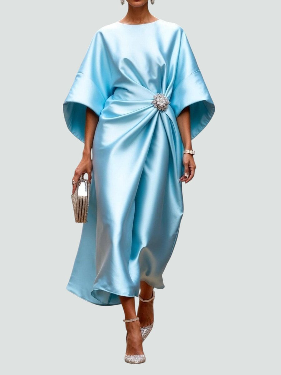 Women's Christmas Party Satin Batwing Draped Midi Dress