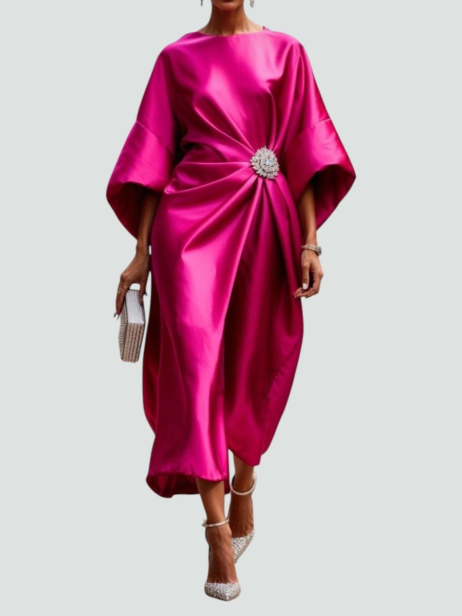 Women's Christmas Party Satin Batwing Draped Midi Dress