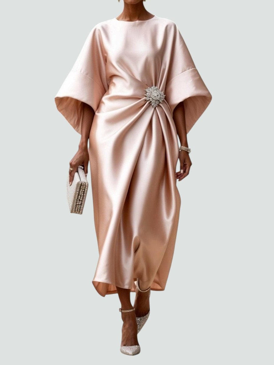 Women's Christmas Party Satin Batwing Draped Midi Dress