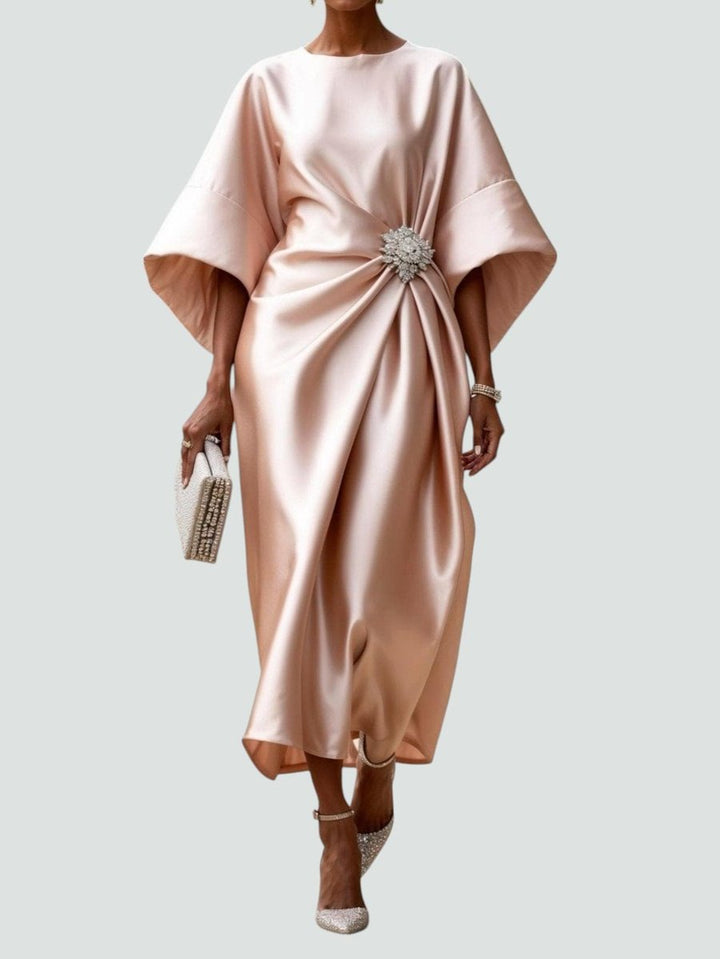 Women's Christmas Party Satin Batwing Draped Midi Dress