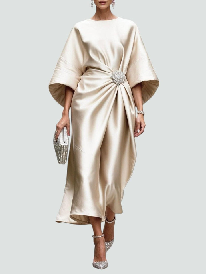 Women's Christmas Party Satin Batwing Draped Midi Dress