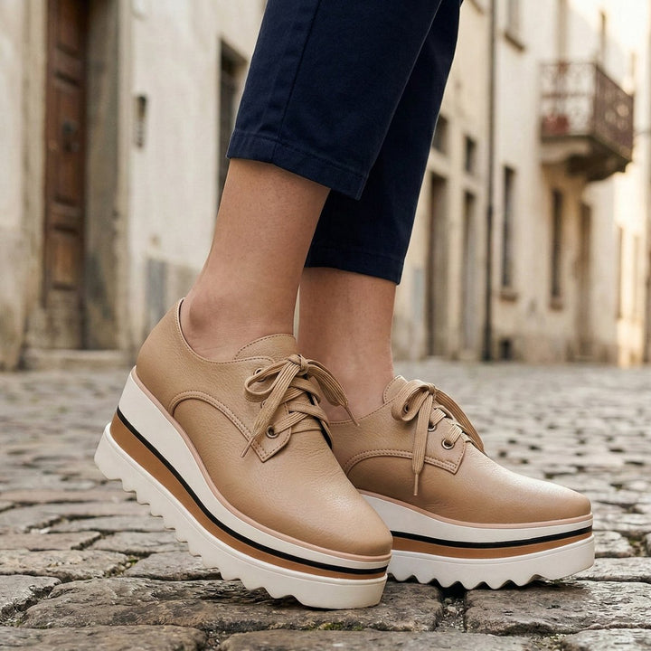 Women's Chunky Platform Lace-Up Heeled Oxford Ankle Boots