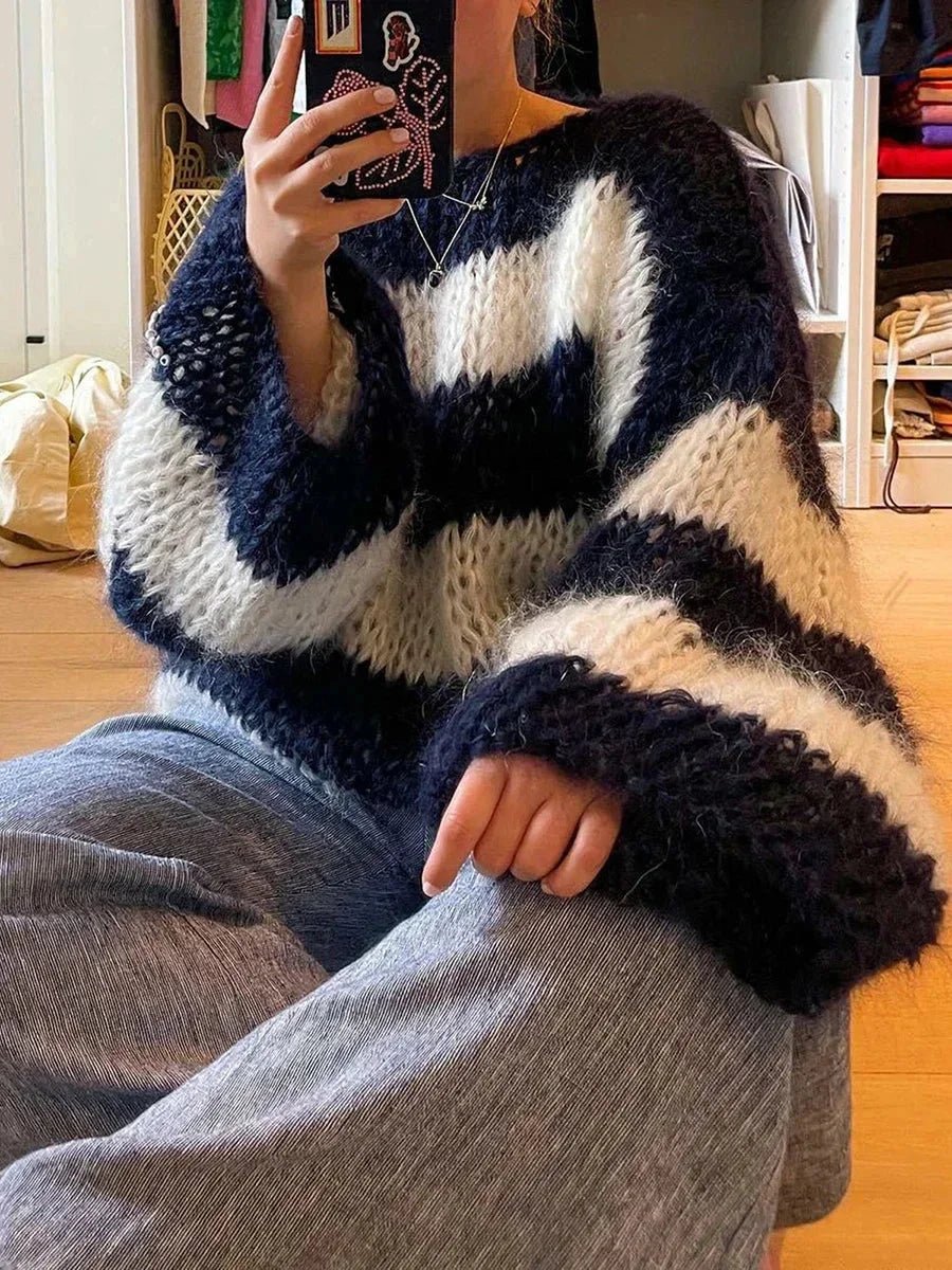 Women's Chunky Striped Loose-Fit Knitted Jumper