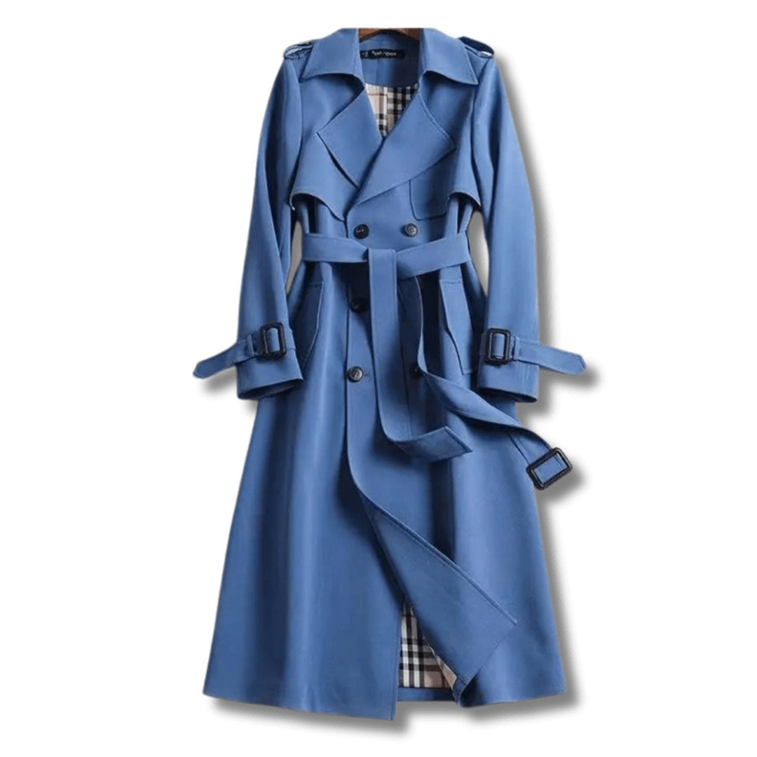 Women's Classic Double-Breasted Belted Trench Coat Checked Lining