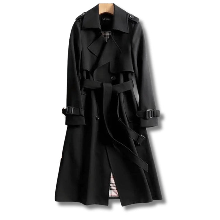 Women's Classic Double-Breasted Belted Trench Coat Checked Lining
