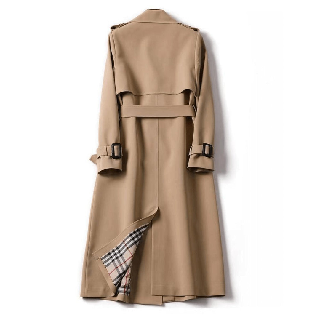 Women's Classic Double-Breasted Belted Trench Coat Checked Lining