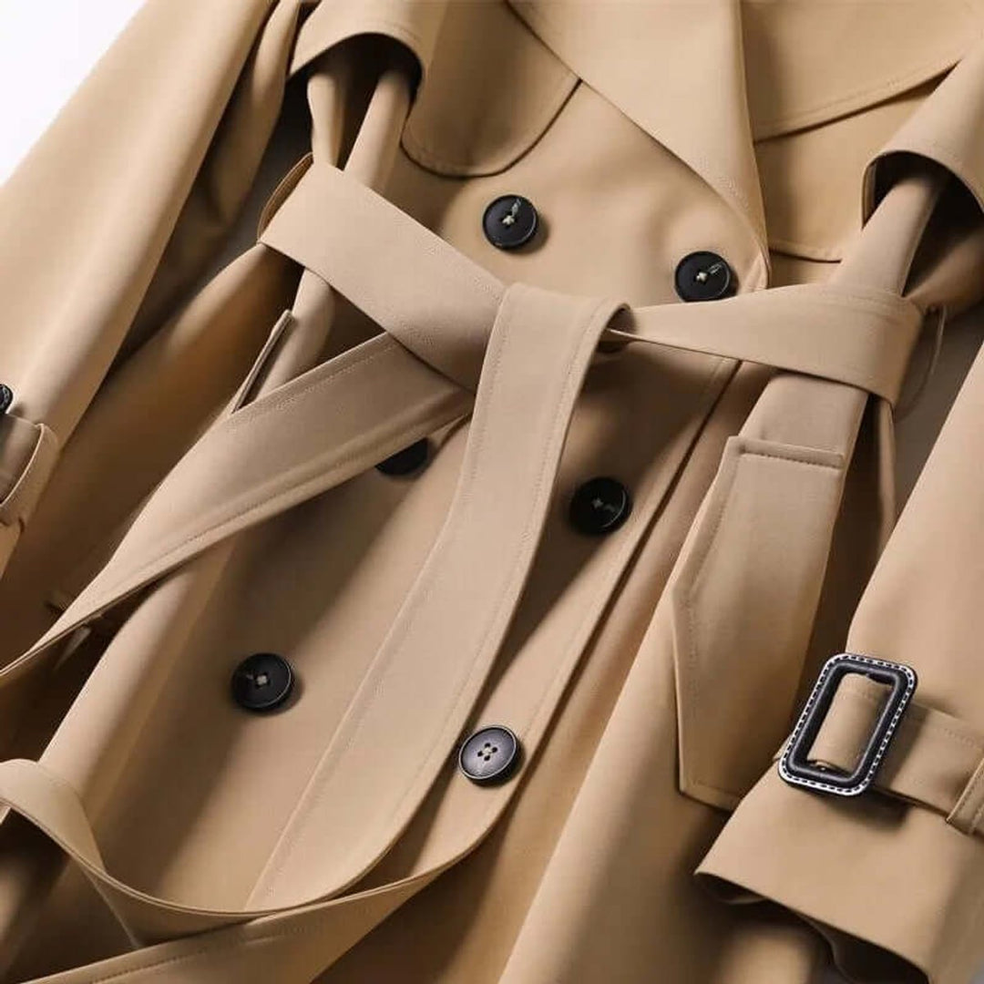 Women's Classic Double-Breasted Belted Trench Coat Checked Lining
