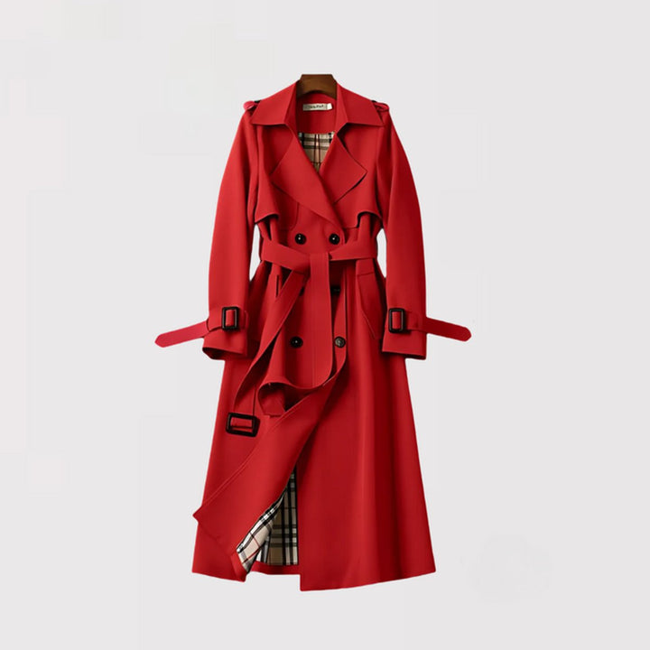 Women's Classic Double-Breasted Belted Trench Coat Checked Lining