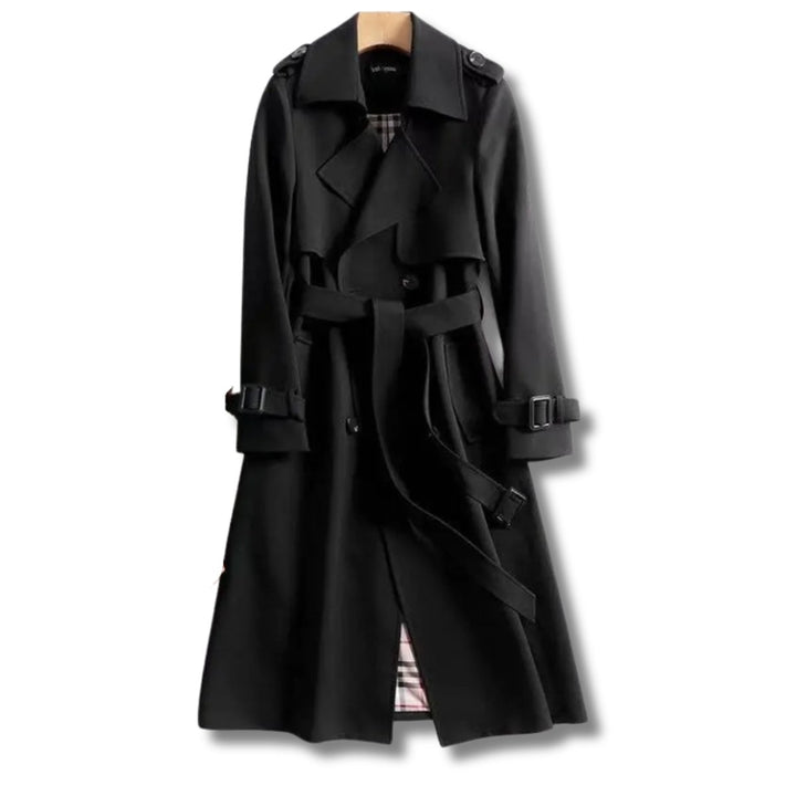 Women's Classic Double-Breasted Belted Trench Coat Checked Lining