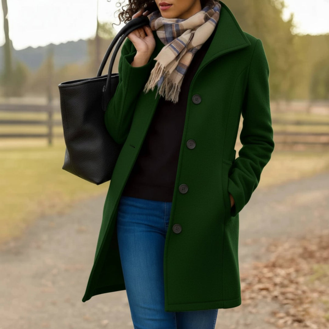 Women's Classic Mid-Length Button-Up Wool Coat