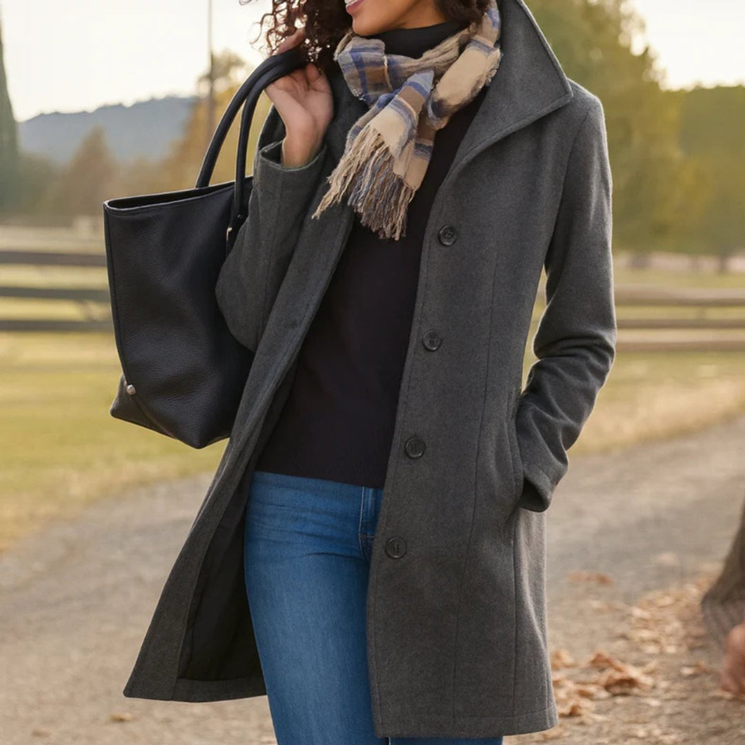 Women's Classic Mid-Length Button-Up Wool Coat