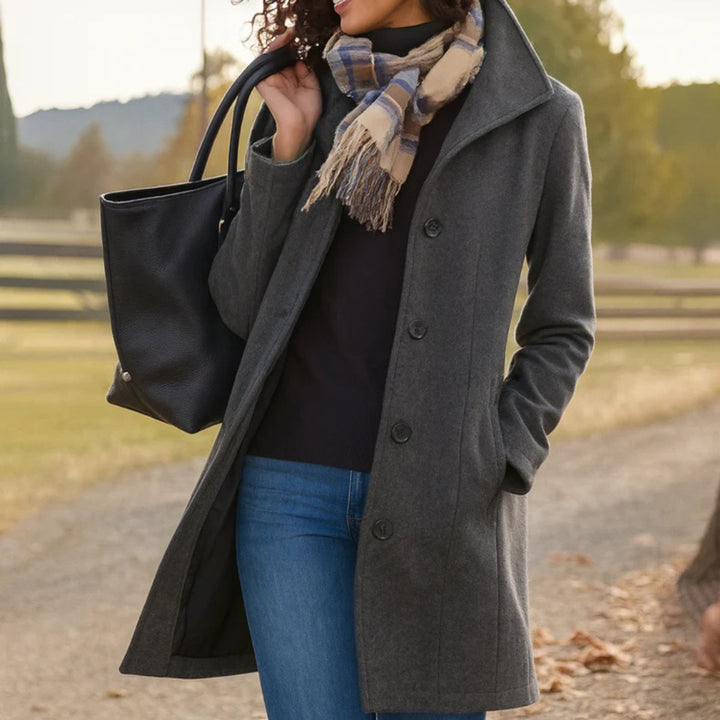 Women's Classic Mid-Length Button-Up Wool Coat