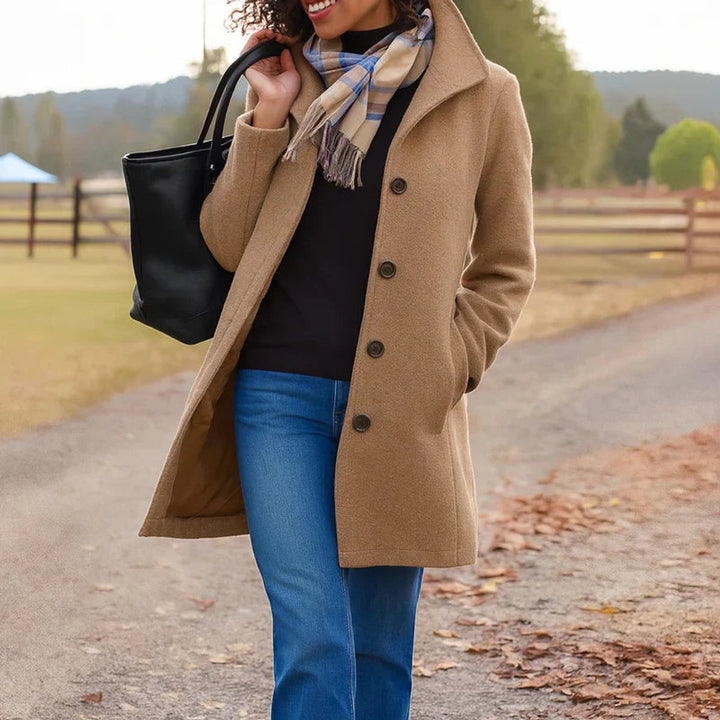 Women's Classic Mid-Length Button-Up Wool Coat