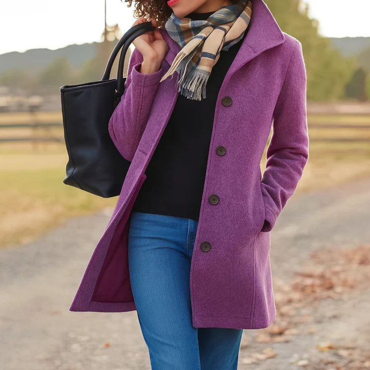 Women's Classic Mid-Length Button-Up Wool Coat