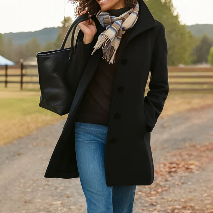Women's Classic Mid-Length Button-Up Wool Coat