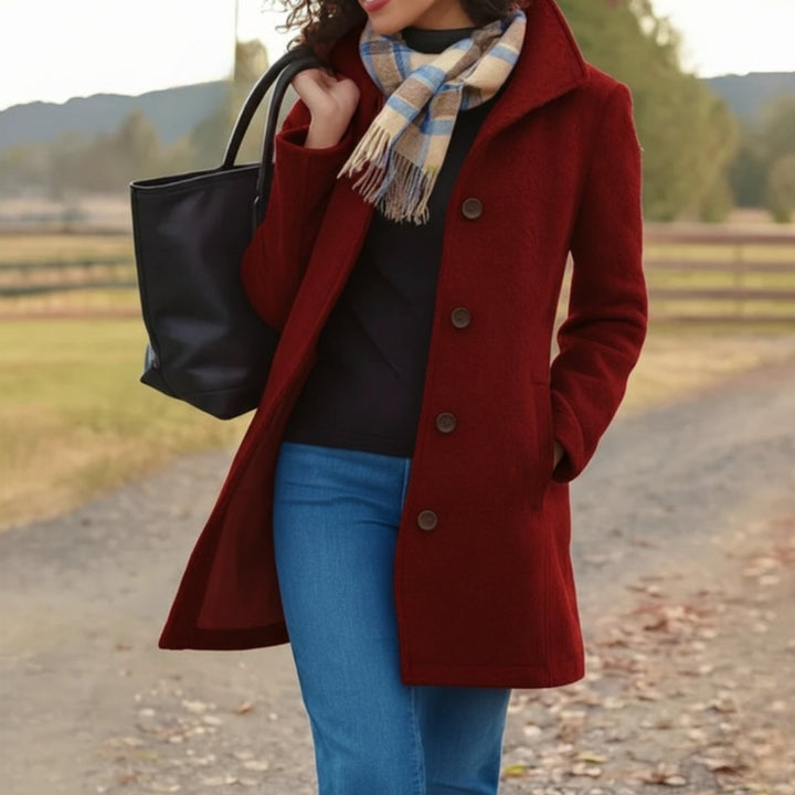 Women's Classic Mid-Length Button-Up Wool Coat