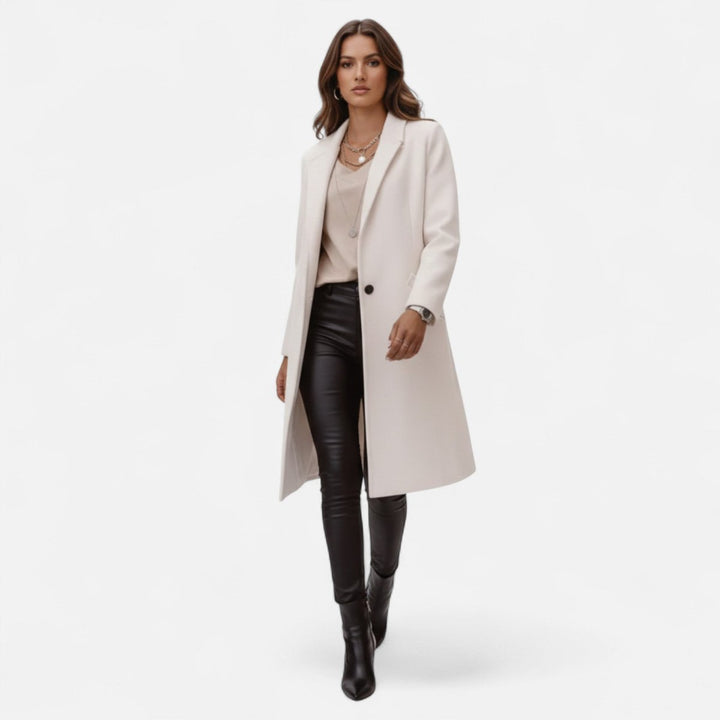 Womens Classic Mid-Length Wool Coat Elegant Lapel Tailored Fit
