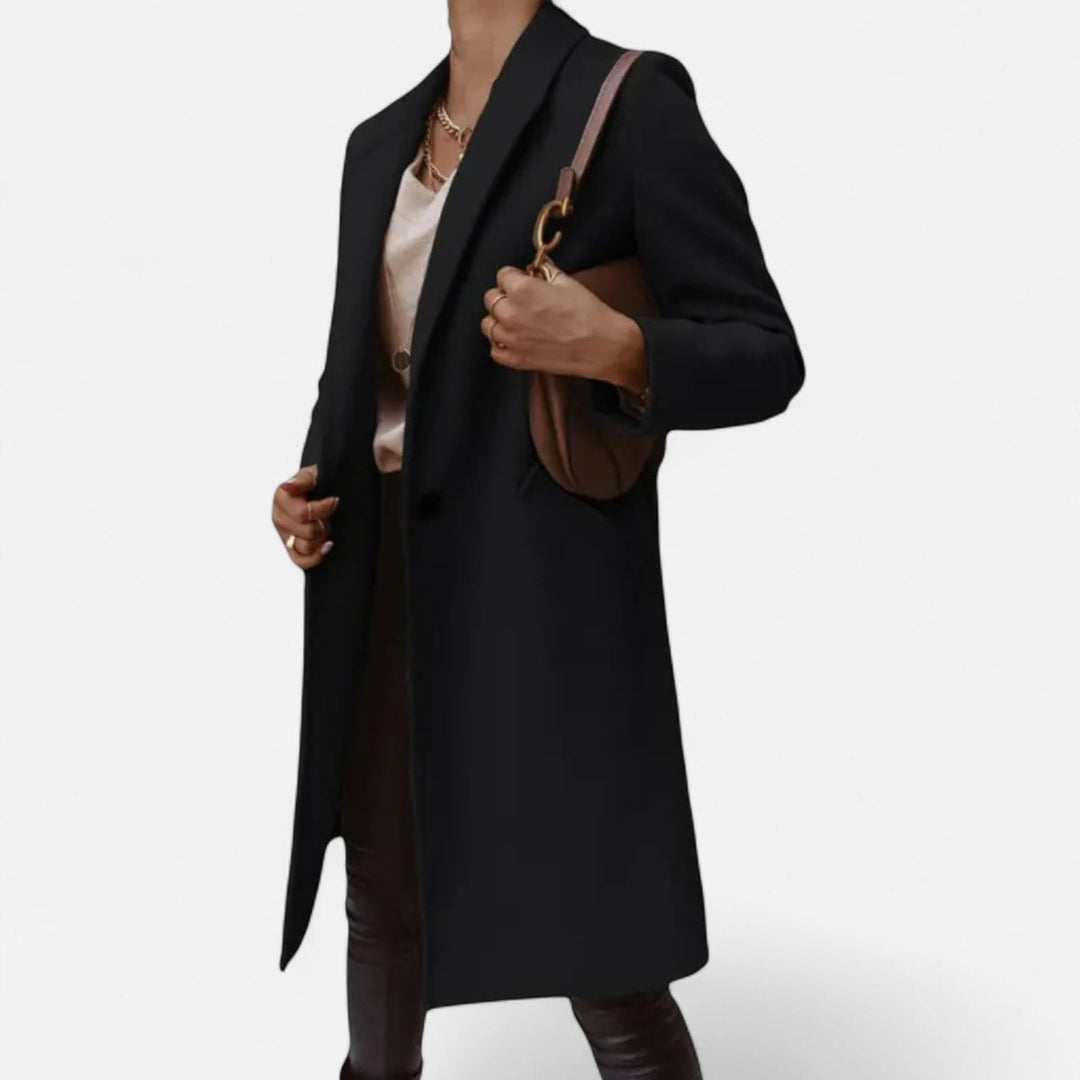 Womens Classic Mid-Length Wool Coat Elegant Lapel Tailored Fit