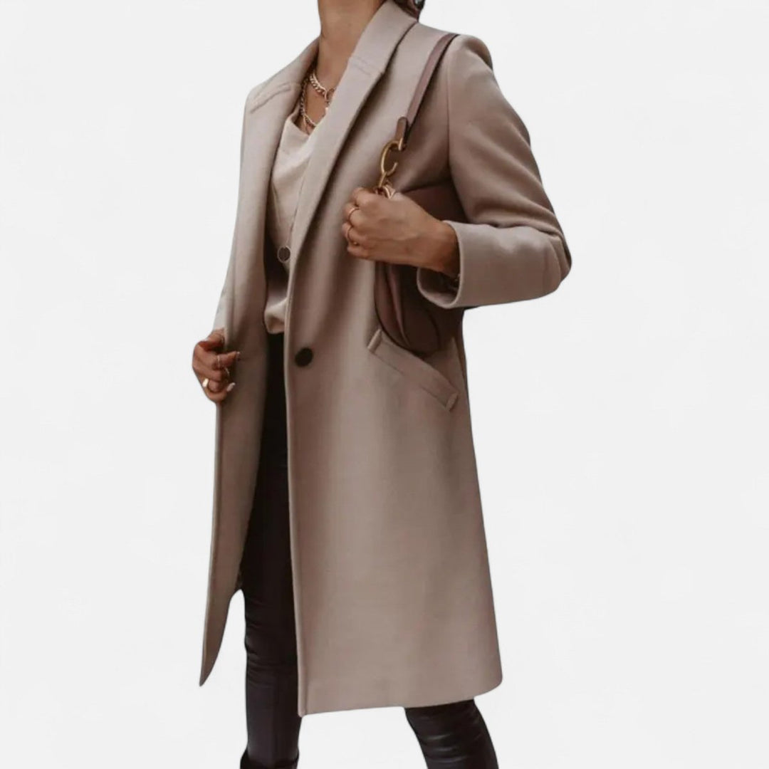 Womens Classic Mid-Length Wool Coat Elegant Lapel Tailored Fit