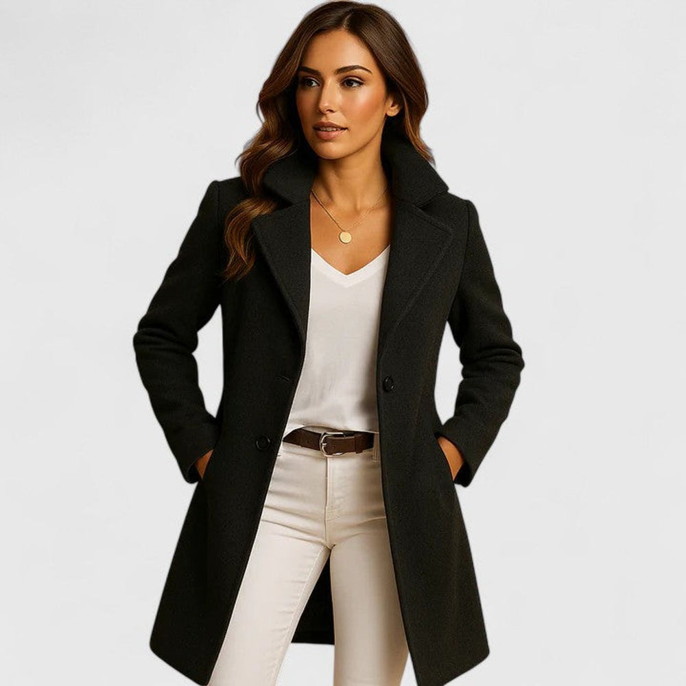 Women's Classic Single-Breasted Longline Wool Coat Notch Lapel