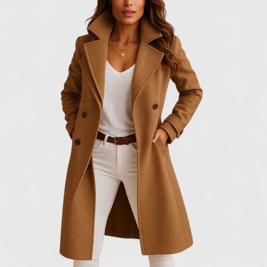 Women's Classic Single-Breasted Longline Wool Coat Notch Lapel
