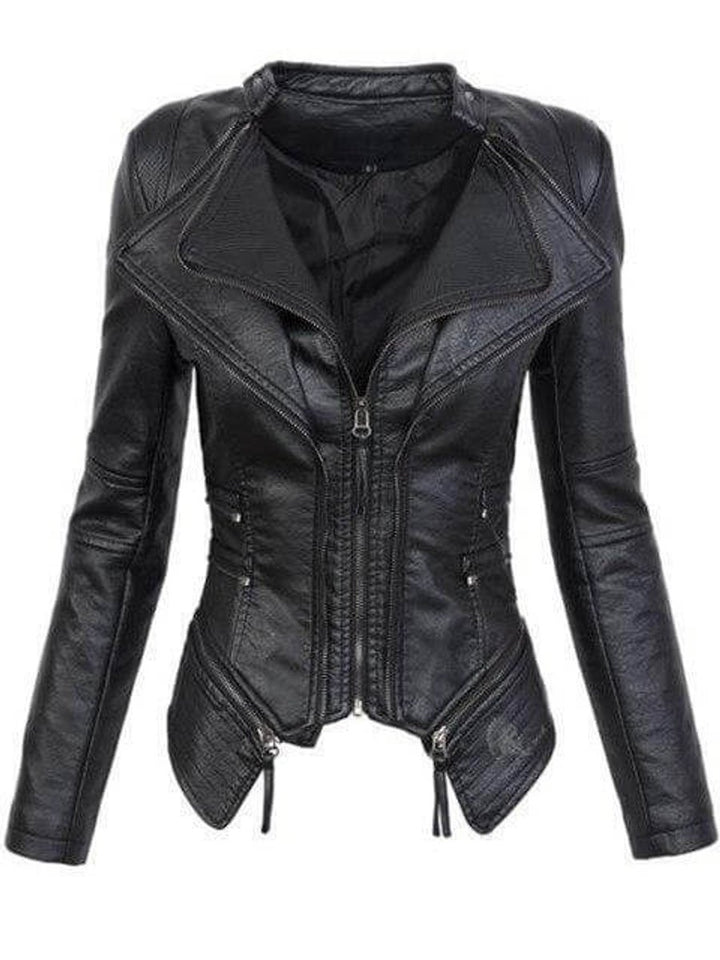 Womens Coat Asymmetrical Zip Slim Faux Leather Biker Jacket
