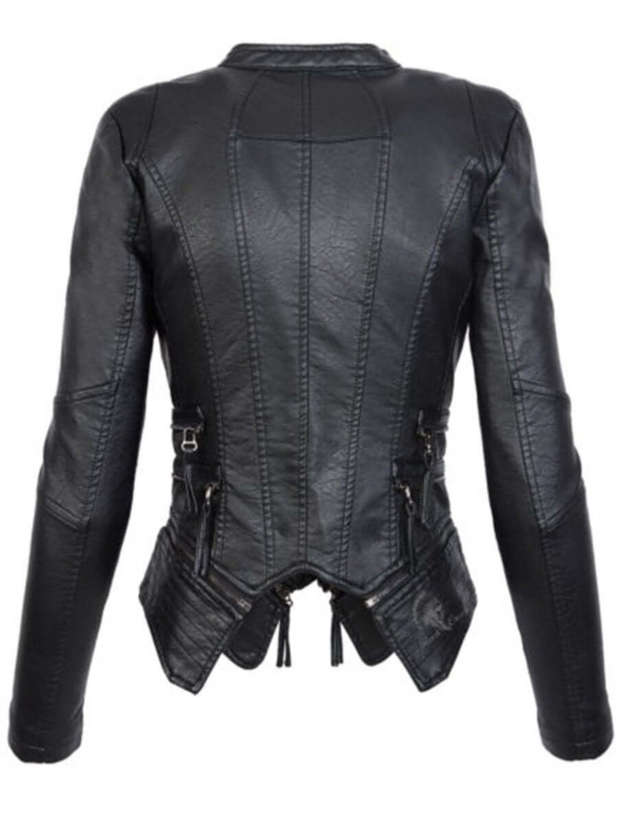 Womens Coat Asymmetrical Zip Slim Faux Leather Biker Jacket
