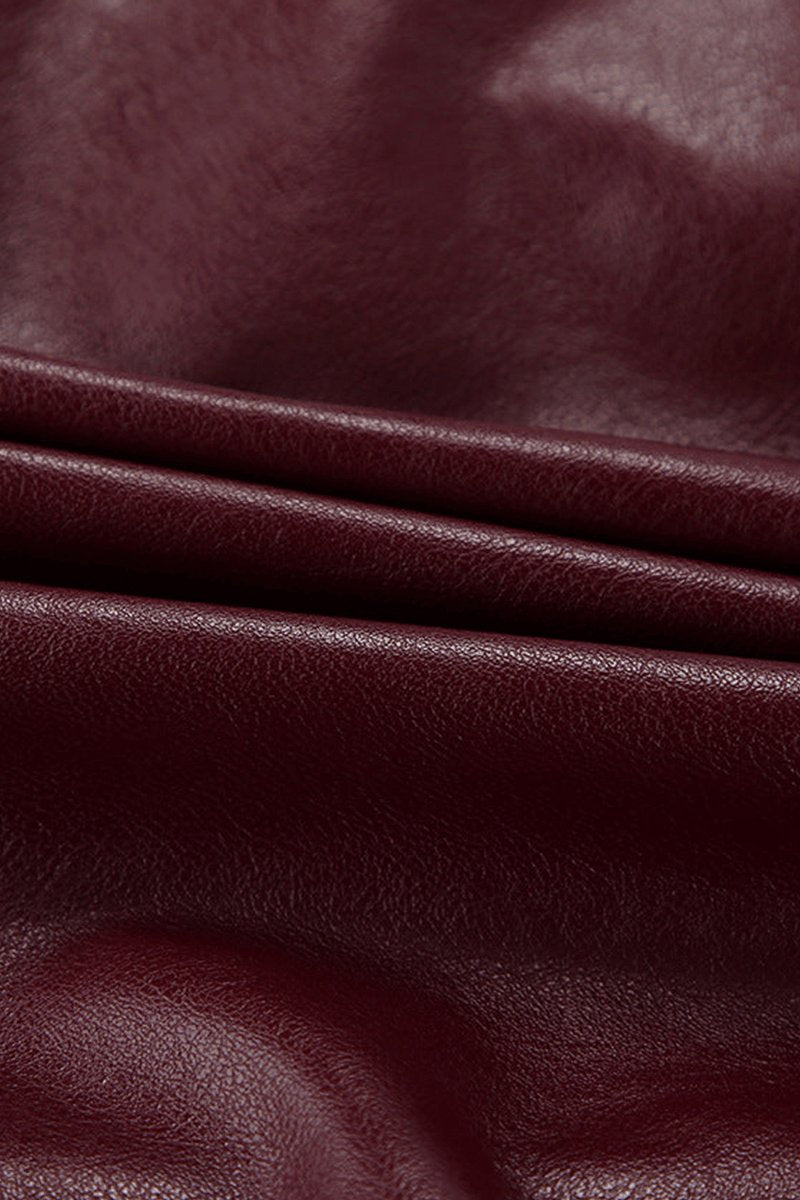 Women's Coat Burgundy Faux Leather Cropped Zip-Up Jacket