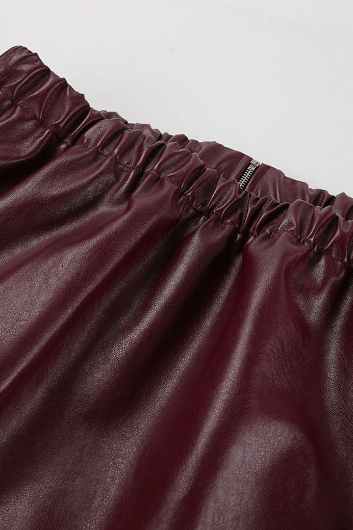 Women's Coat Burgundy Faux Leather Cropped Zip-Up Jacket