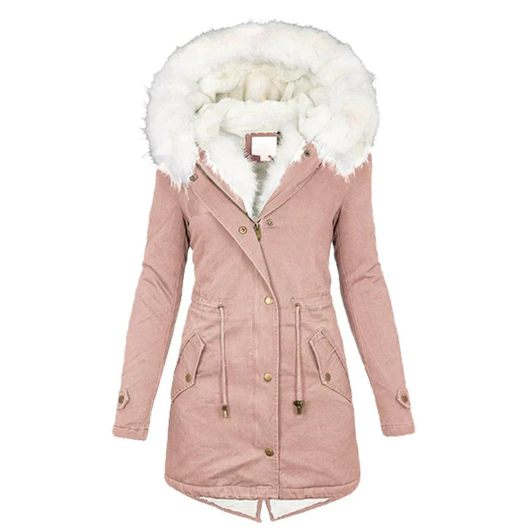 Women's Coat Faux Fur Hooded Fleece-Lined Slim Parka Jacket