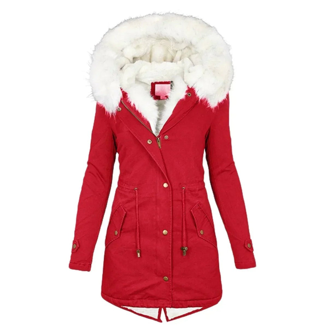 Women's Coat Faux Fur Hooded Fleece-Lined Slim Parka Jacket