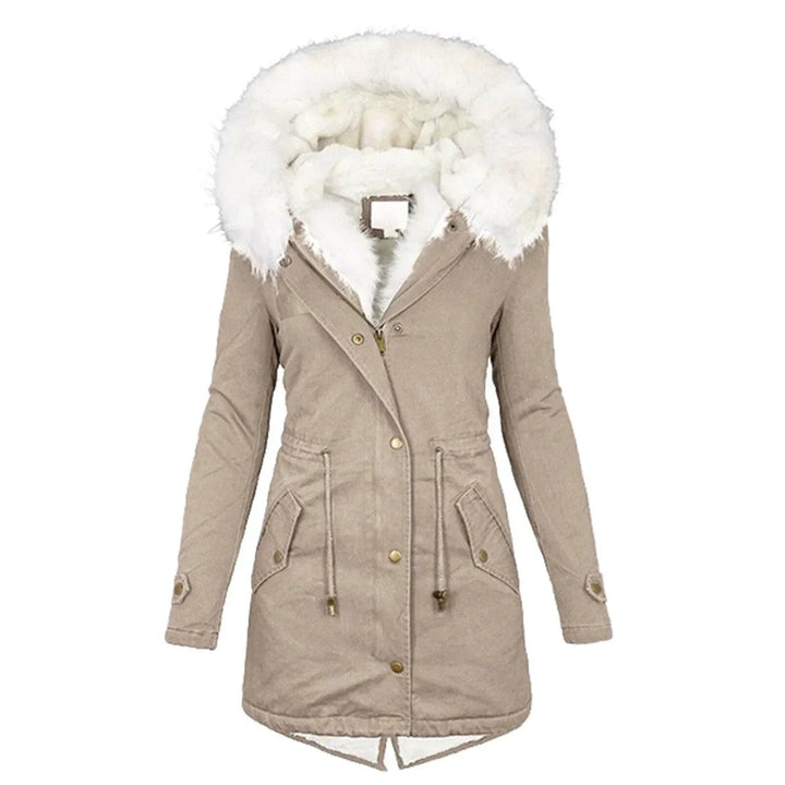Women's Coat Faux Fur Hooded Fleece-Lined Slim Parka Jacket