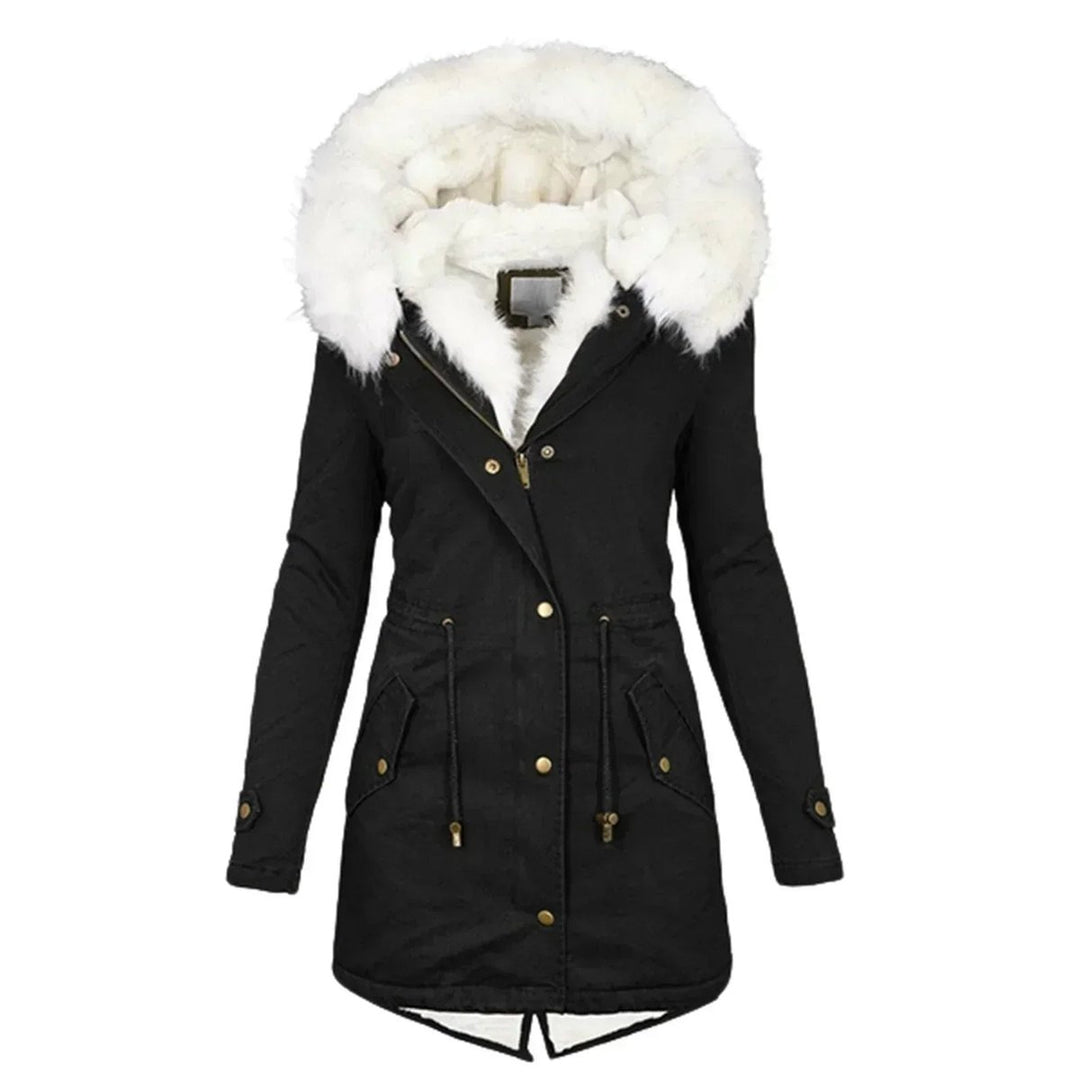 Women's Coat Faux Fur Hooded Fleece-Lined Slim Parka Jacket
