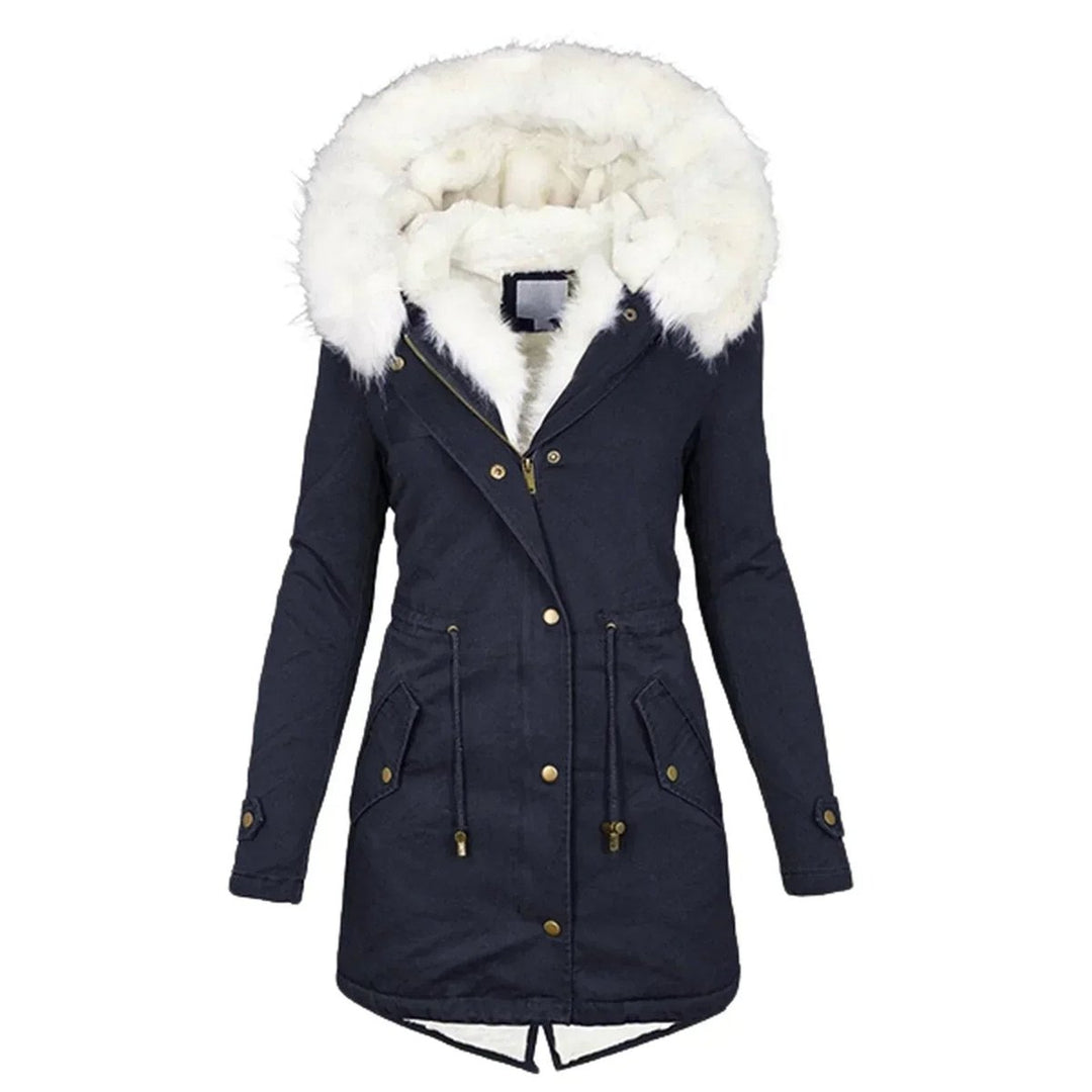 Women's Coat Faux Fur Hooded Fleece-Lined Slim Parka Jacket