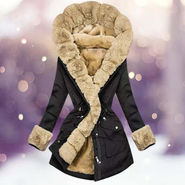 Women's Coat Faux Fur Lined Hooded Drawstring Parka Jacket