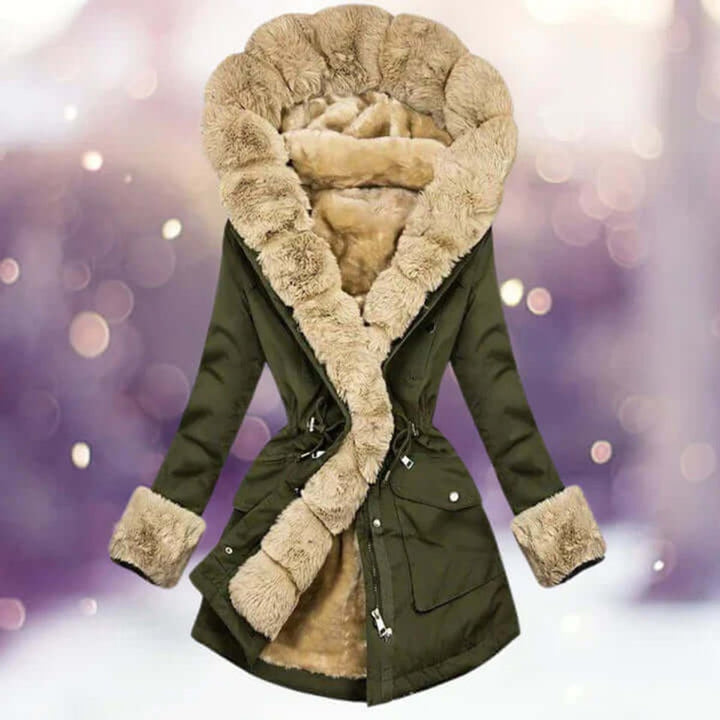 Women's Coat Faux Fur Lined Hooded Drawstring Parka Jacket