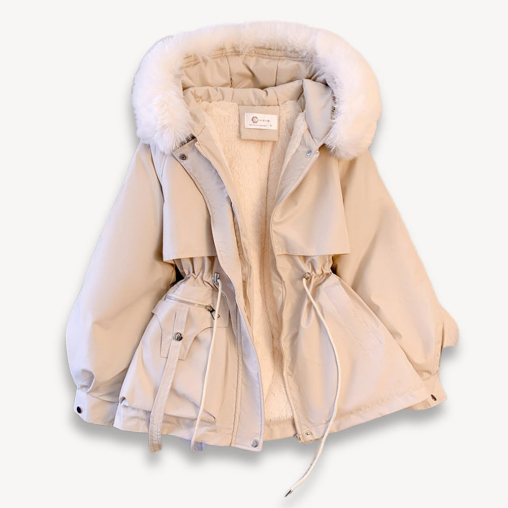 Women's Coat Fleece-Lined Faux-Fur Hood Drawstring Parka