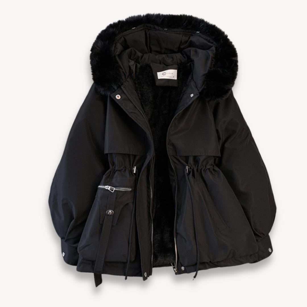 Women's Coat Fleece-Lined Faux-Fur Hood Drawstring Parka