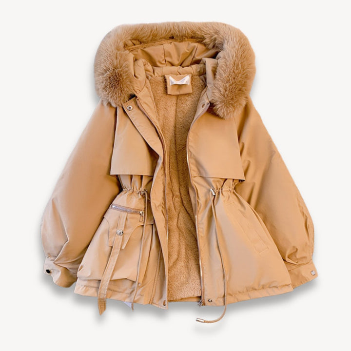 Women's Coat Fleece-Lined Faux-Fur Hood Drawstring Parka