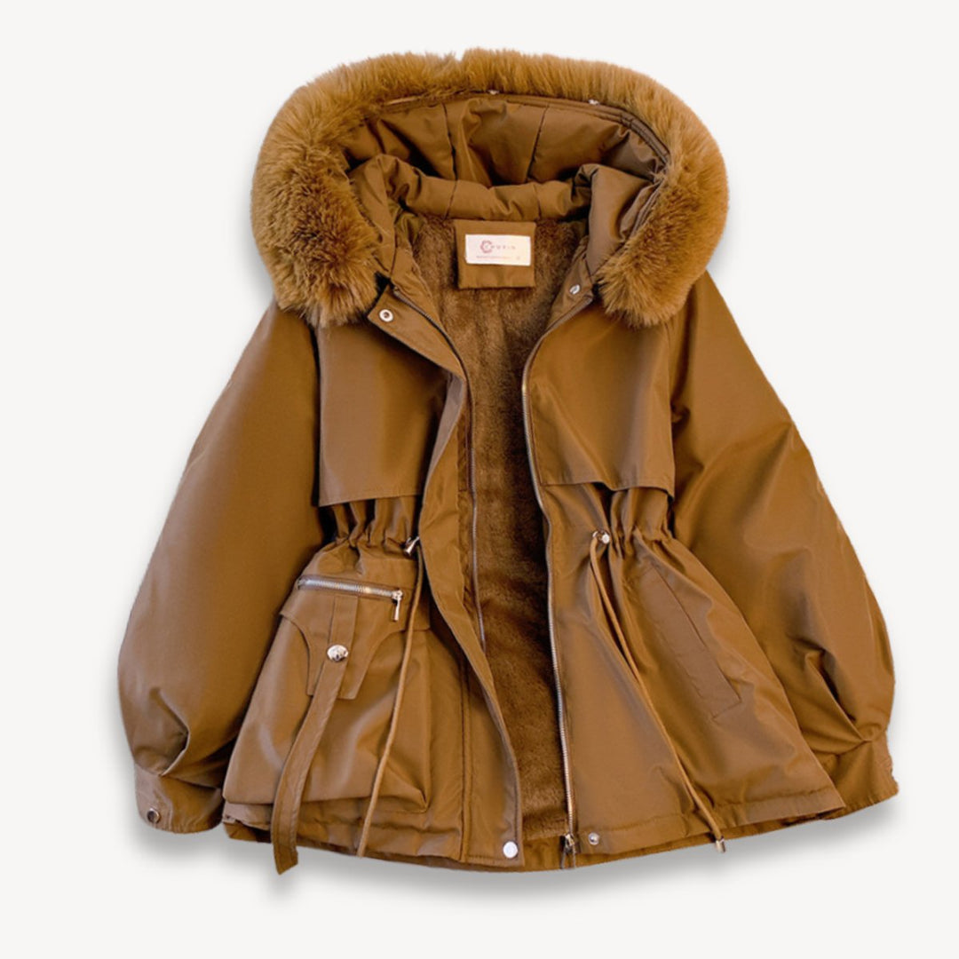 Women's Coat Fleece-Lined Faux-Fur Hood Drawstring Parka