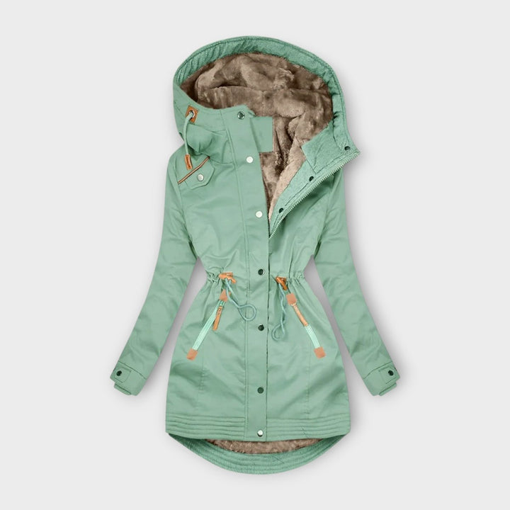 Womens Coat Fleece-Lined Hooded Drawstring Parka Jacket