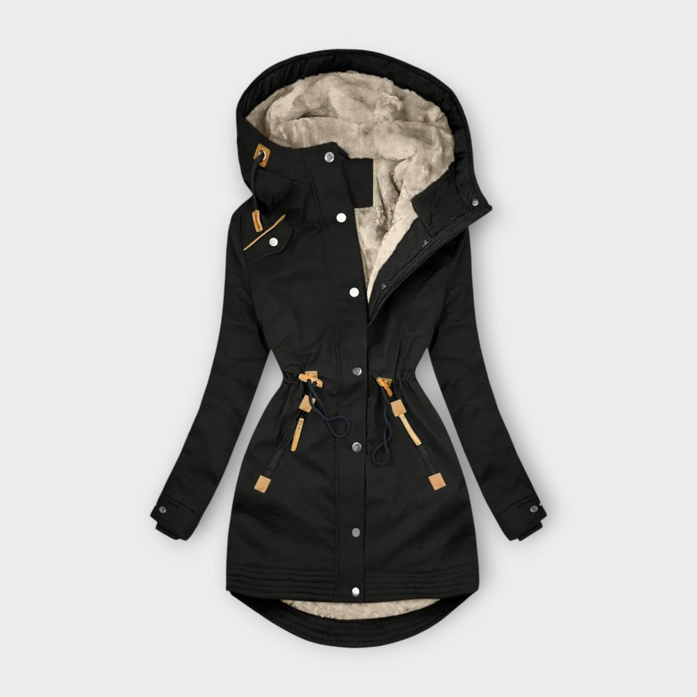 Womens Coat Fleece-Lined Hooded Drawstring Parka Jacket