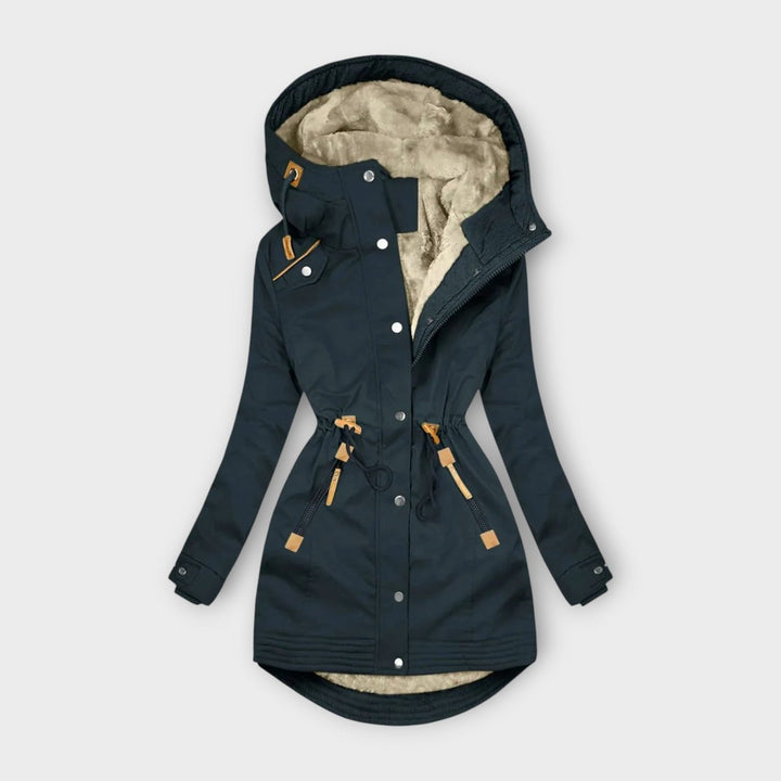 Womens Coat Fleece-Lined Hooded Drawstring Parka Jacket