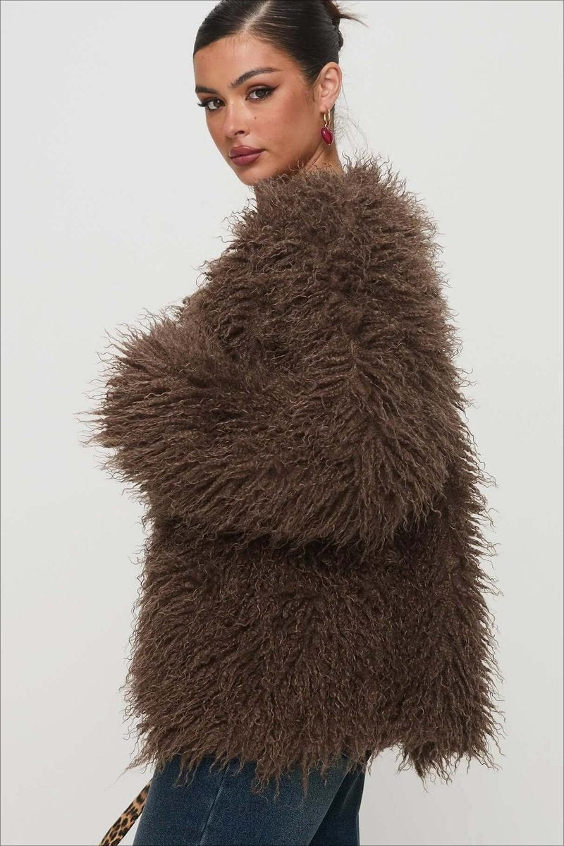 Womens Coat Fluffy Oversized Shaggy Faux Fur Open Front Jacket