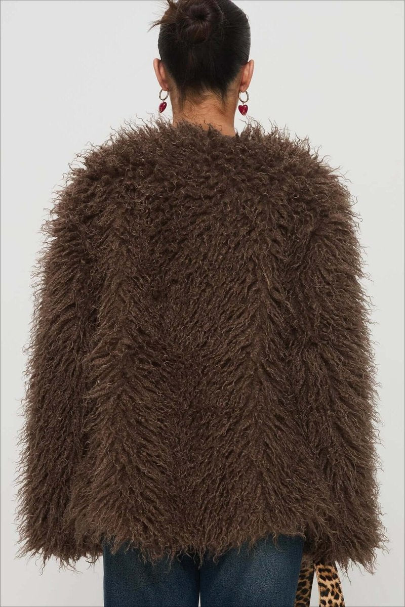 Womens Coat Fluffy Oversized Shaggy Faux Fur Open Front Jacket